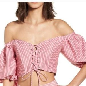 WAYF Red Stripe Corset Lace Up - Size XL